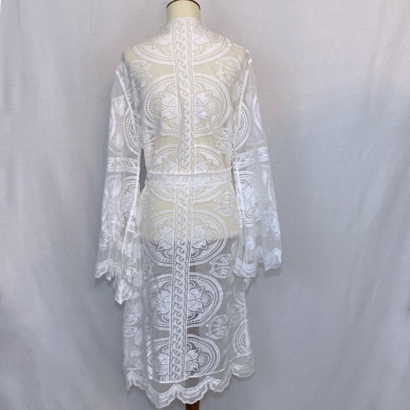 Boho Scalloped Lace Kimono Robe Bikini Coverup - Picture 12 of 16